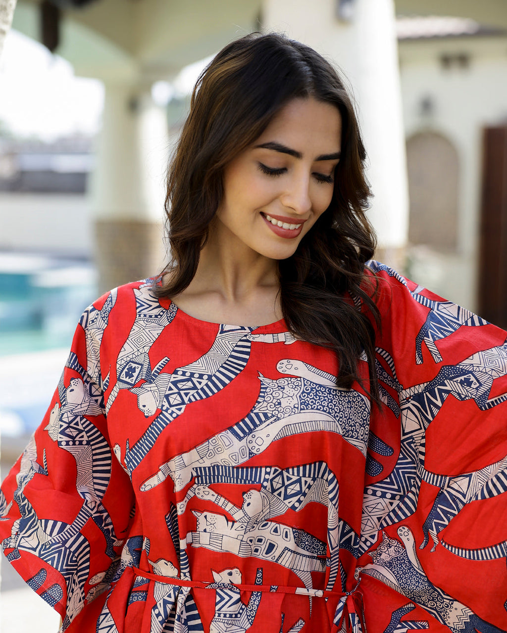 SCARLET DOG PRINT Cotton Kaftan Set - SanskrutiHomes 