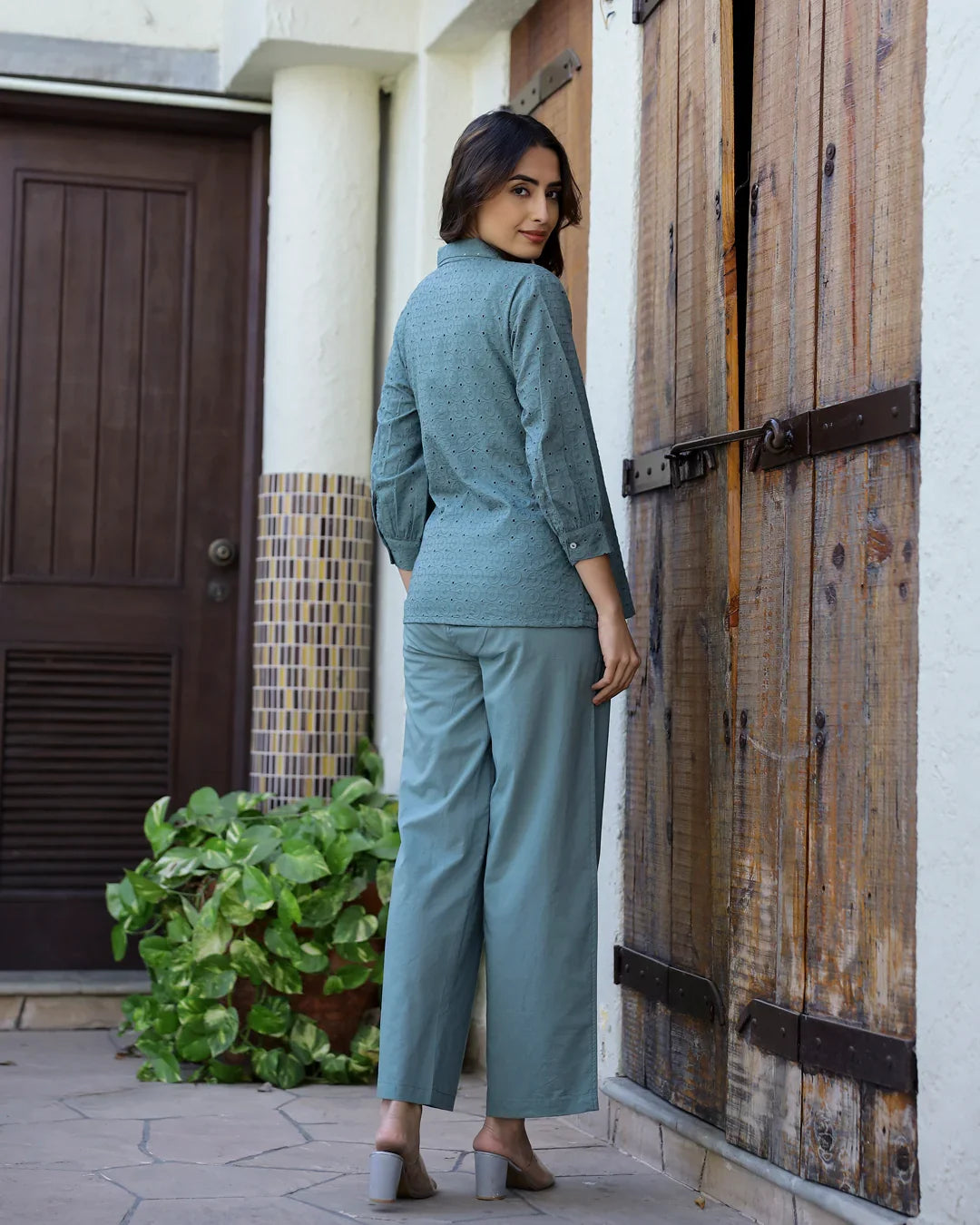 Teal shifli Cotton Co-Ord Set - SanskrutiHomes 