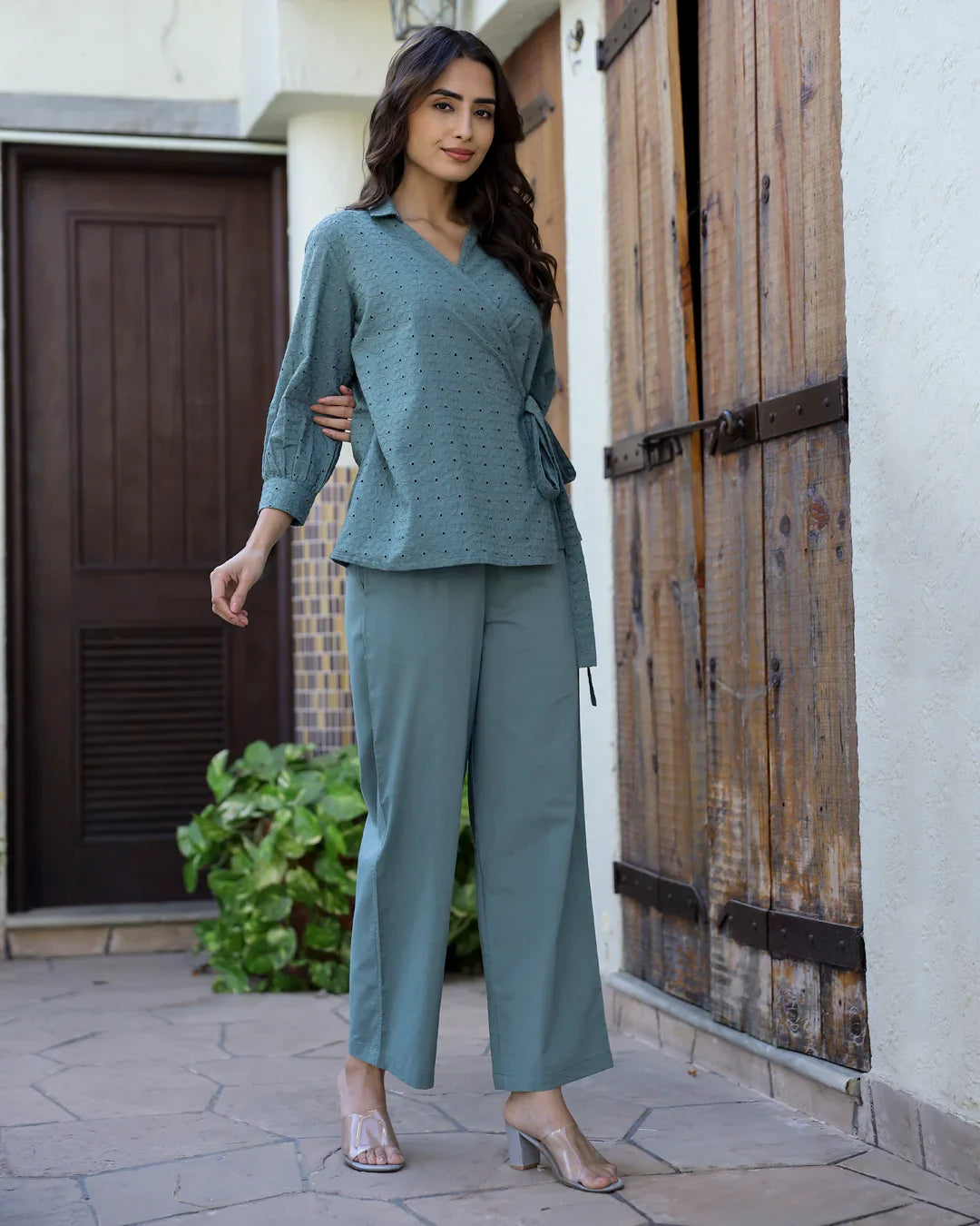 Teal shifli Cotton Co-Ord Set - SanskrutiHomes 