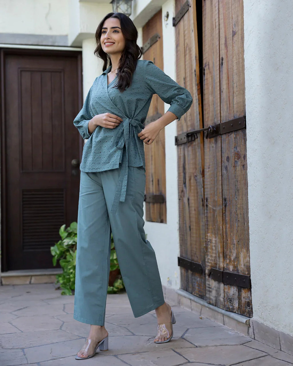 Teal shifli Cotton Co-Ord Set - SanskrutiHomes 