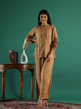 Brown Solid Print Cotton Co-Ord Set
