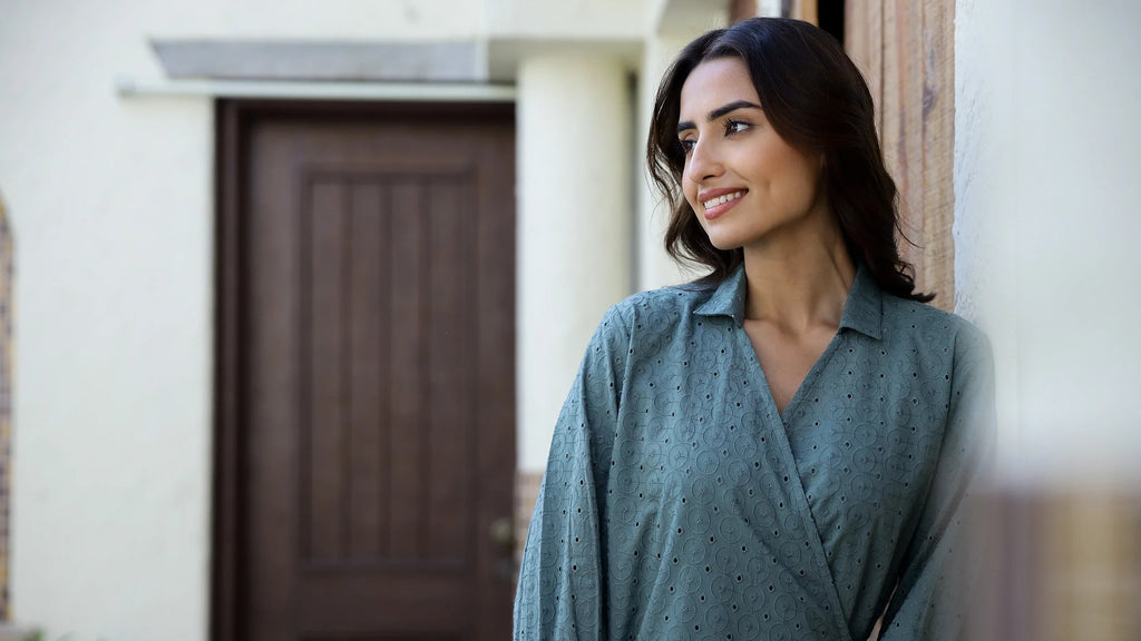 Teal shifli Cotton Co-Ord Set - SanskrutiHomes 