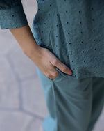 Teal shifli Cotton Co-Ord Set - SanskrutiHomes 