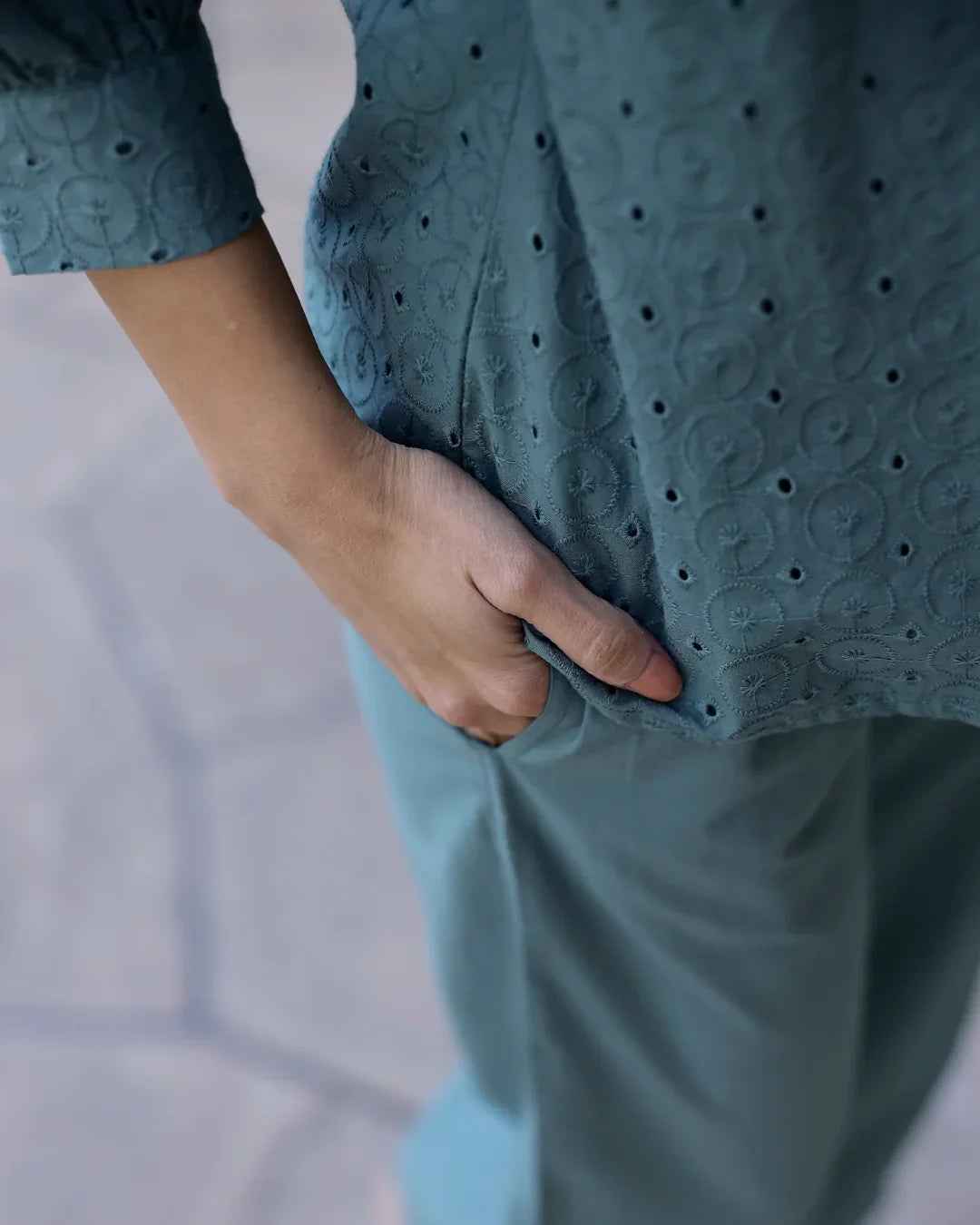 Teal shifli Cotton Co-Ord Set - SanskrutiHomes 