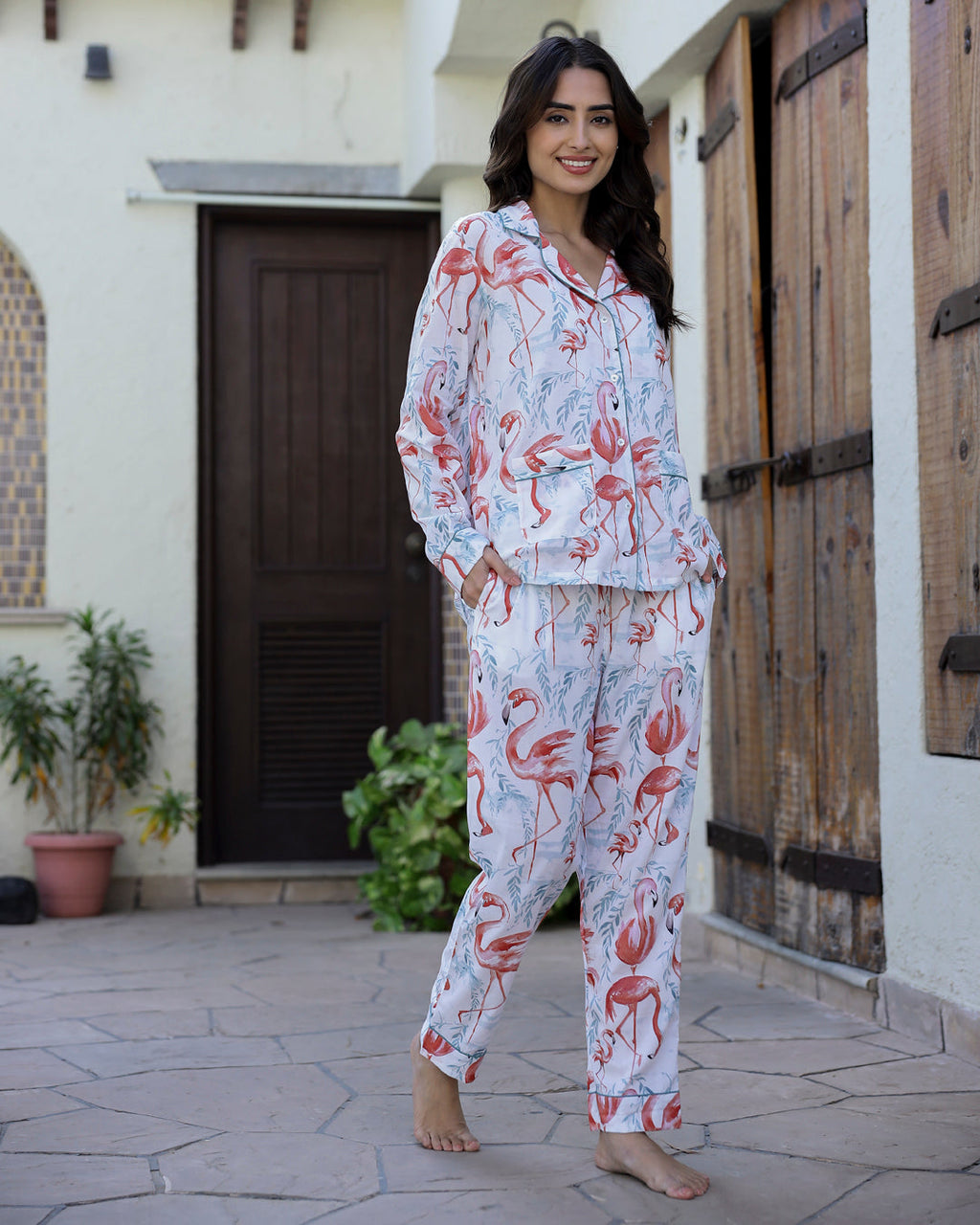 Floral Printed Night Suit Set - SanskrutiHomes 