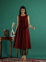 Solid Print Sleeveless Kurta Set for Women - SanskrutiHomes 