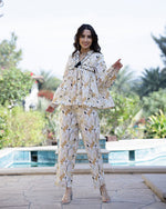 Printed Pure Cotton Mandarin Collar Neck Top & Trouser Co-Ords - SanskrutiHomes 