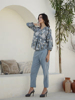 Printed Pure Cotton Mandarin Collar Neck Top & Trouser Co-Ords - SanskrutiHomes 