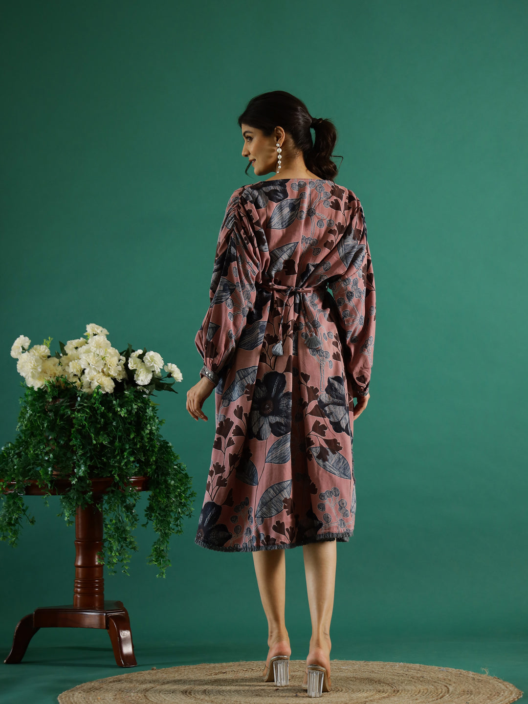 Brown Floral Printed Dress for Women - SanskrutiHomes 