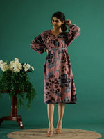 Brown Floral Printed Dress for Women - SanskrutiHomes 