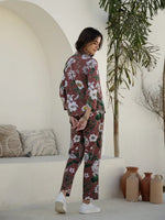 Brown Floral Printed Cotton Night Suit for Women - SanskrutiHomes 