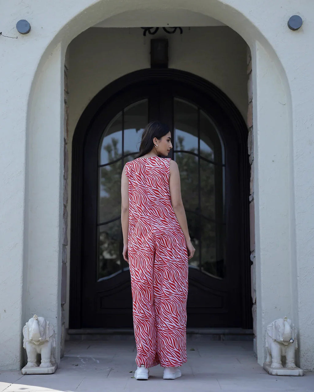 TIGER Printed red sleeveless Jumpsuit - SanskrutiHomes 