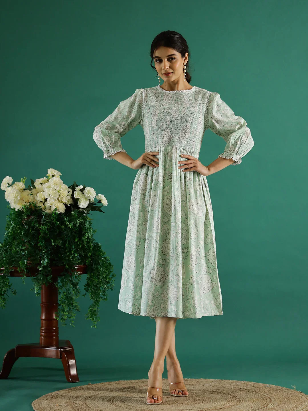 Women Green anarkali kurta - SanskrutiHomes 