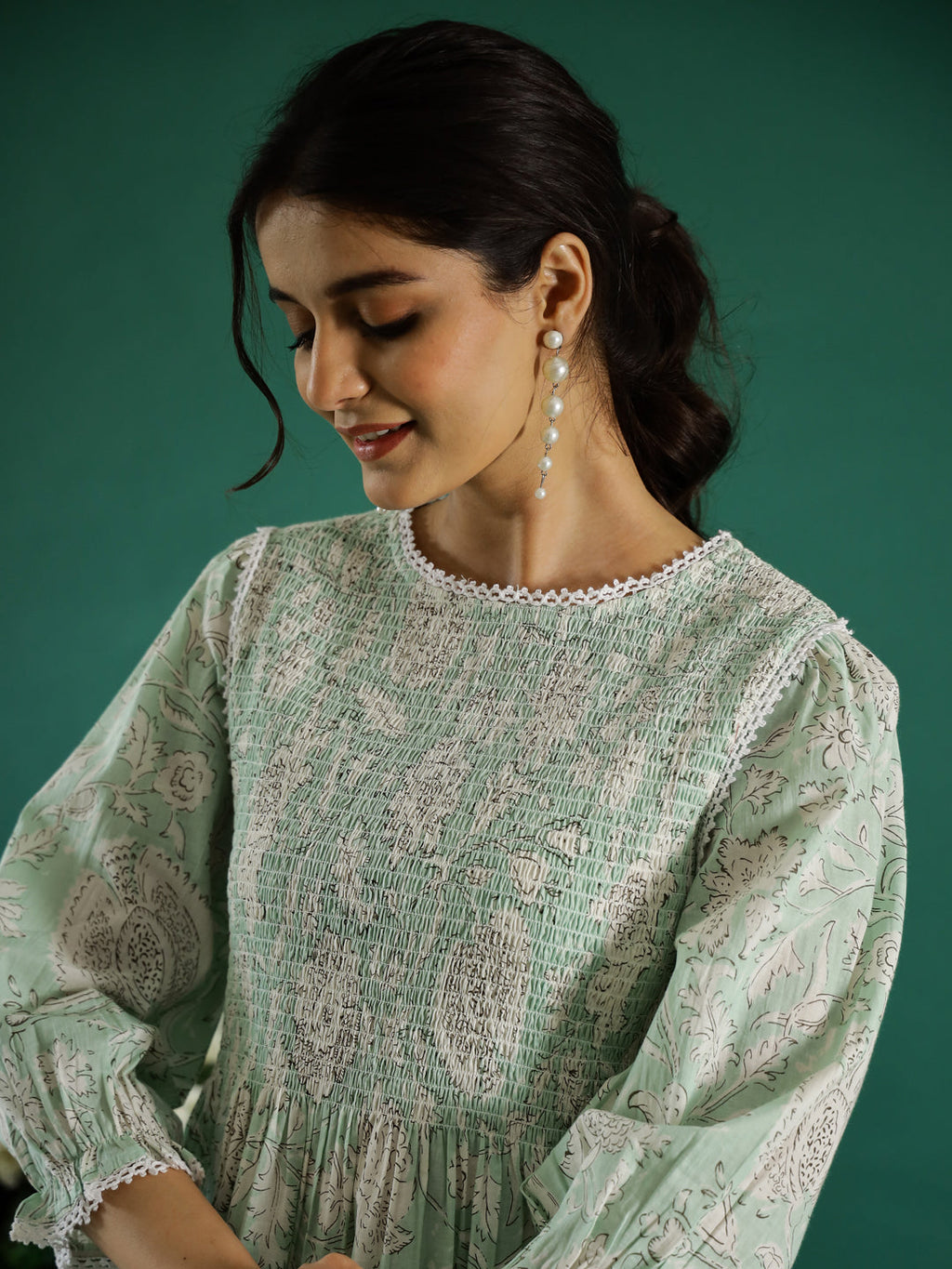 Women Green anarkali kurta - SanskrutiHomes 