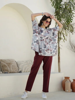 Round Neck Floral Printed Co-ords Set - SanskrutiHomes 