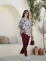 Round Neck Floral Printed Co-ords Set - SanskrutiHomes 