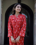 Carmine red Cotton Night Suit Set - SanskrutiHomes 