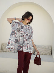 Round Neck Floral Printed Co-ords Set - SanskrutiHomes 