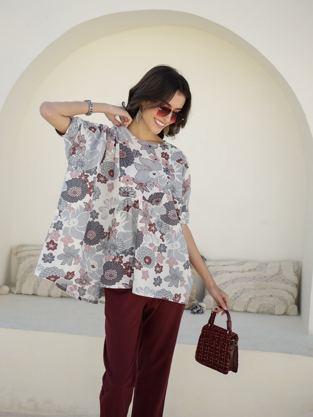 Round Neck Floral Printed Co-ords Set - SanskrutiHomes 