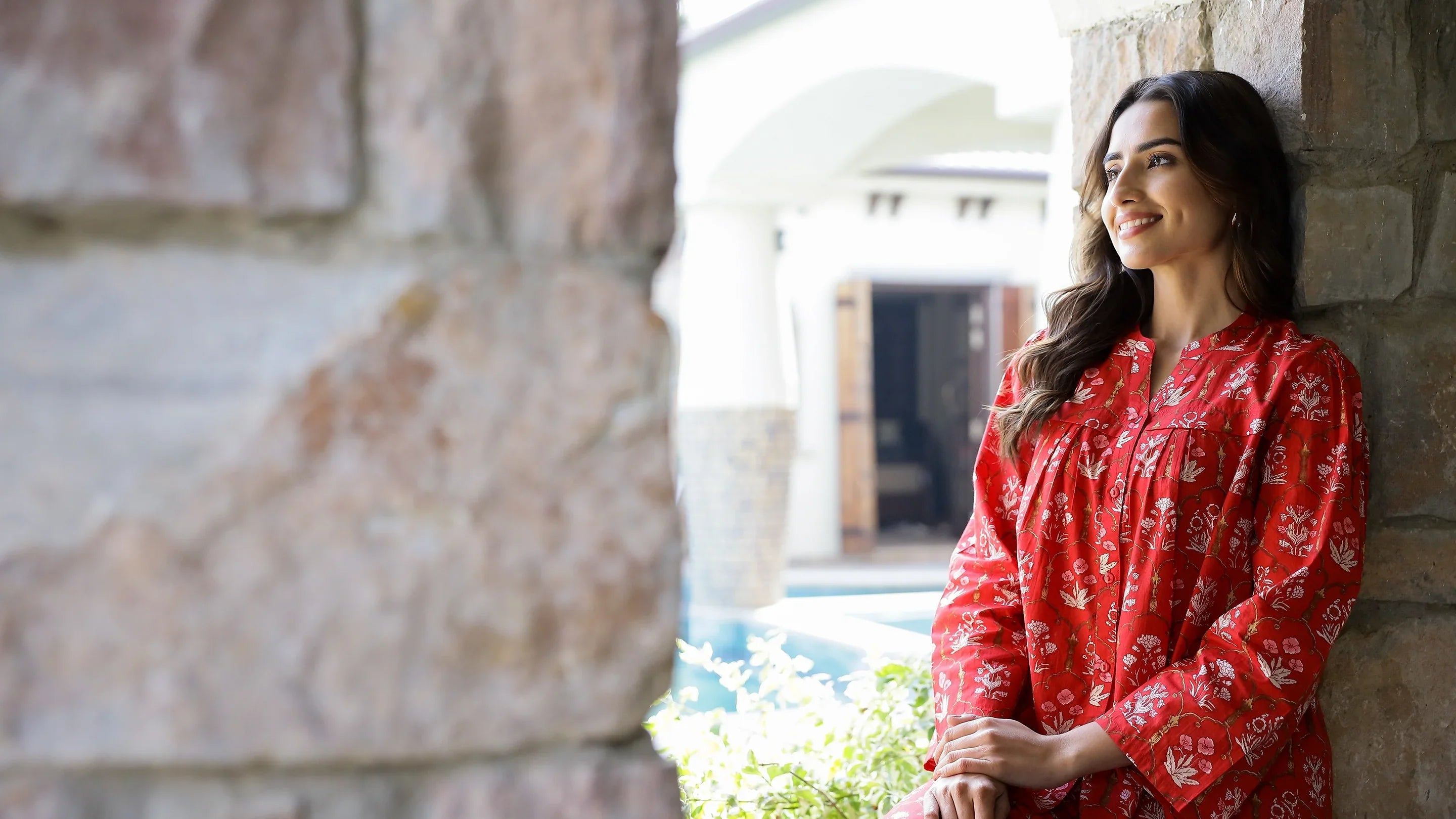 Carmine red Cotton Night Suit Set - SanskrutiHomes 