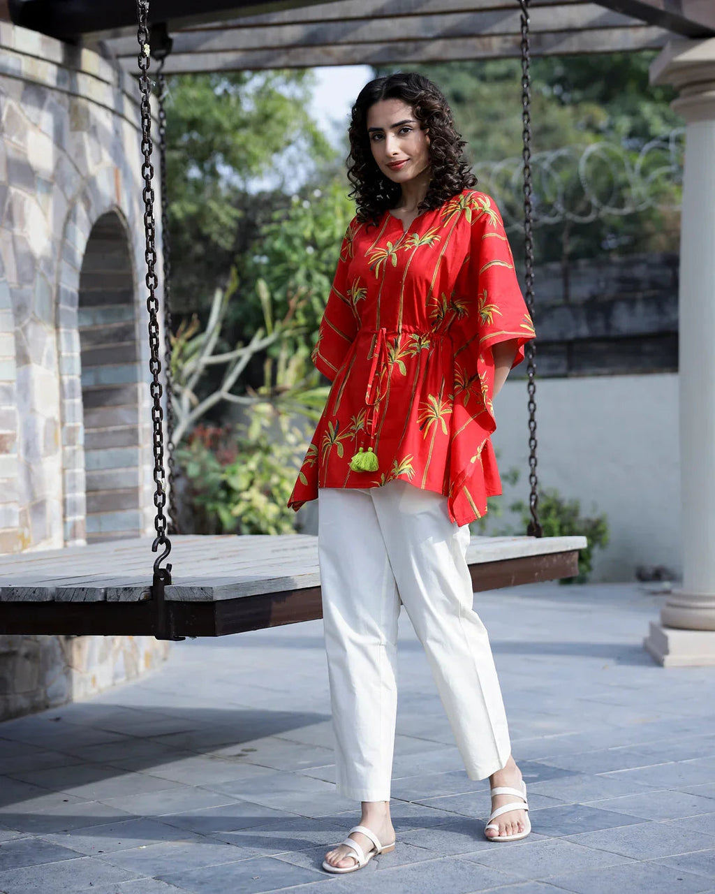 Red Pure Cotton Kaftan Set - SanskrutiHomes 