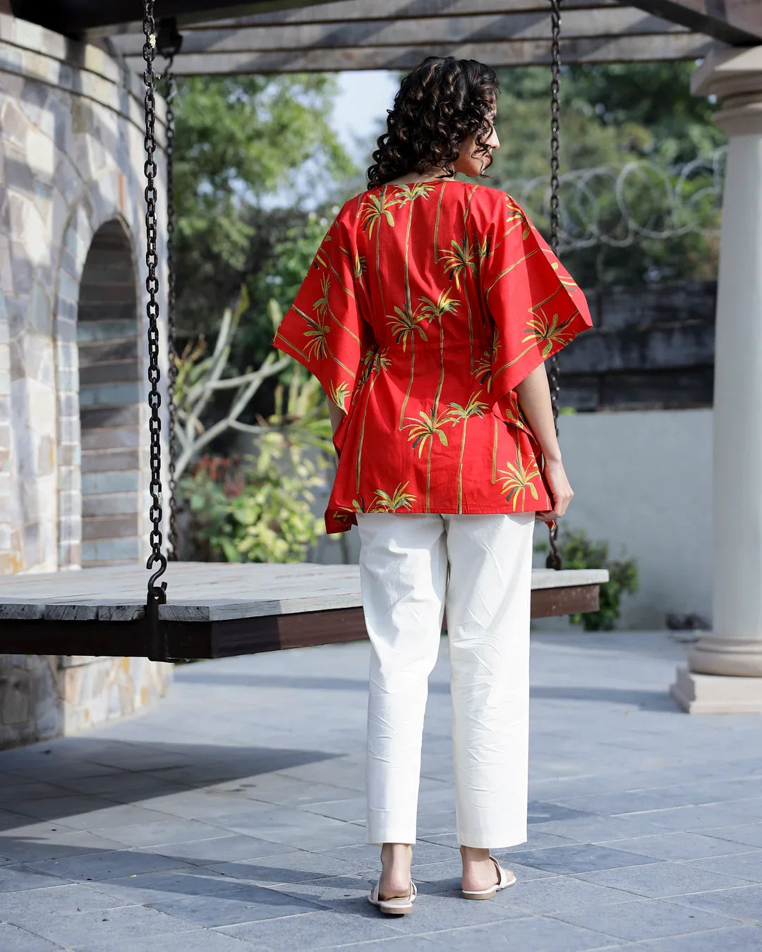 Red Pure Cotton Kaftan Set - SanskrutiHomes 
