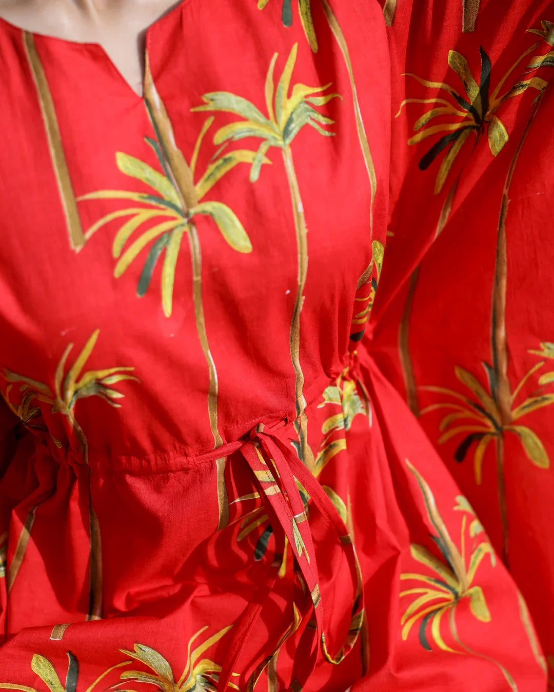 Red Pure Cotton Kaftan Set - SanskrutiHomes 