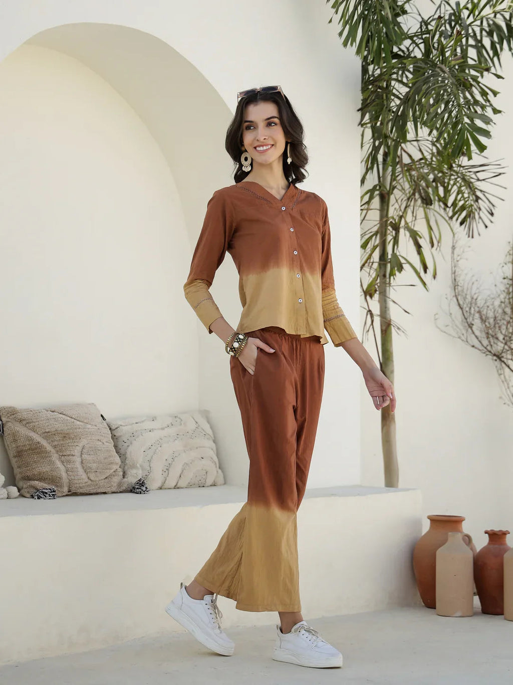 Solid Print Cotton Night Suit for Women - SanskrutiHomes 