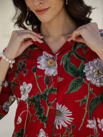 Red Floral Printed Cotton Night Suit - SanskrutiHomes 