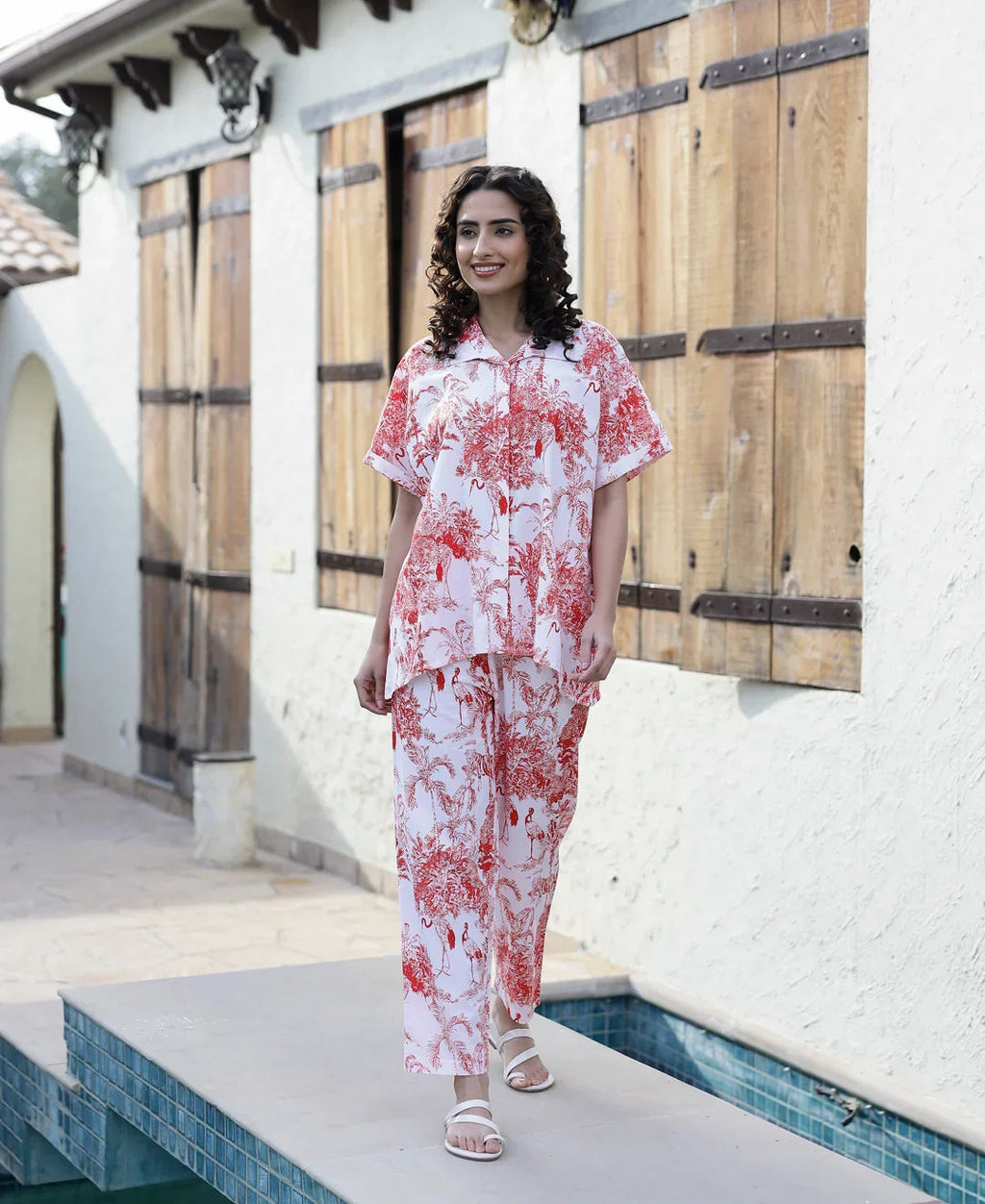 Red Pure Cotton Night Suit Set - SanskrutiHomes 