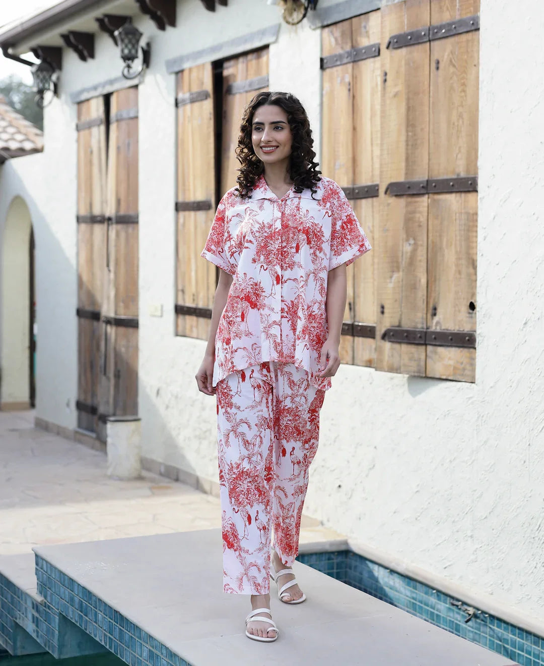 Red Pure Cotton Night Suit Set - SanskrutiHomes 