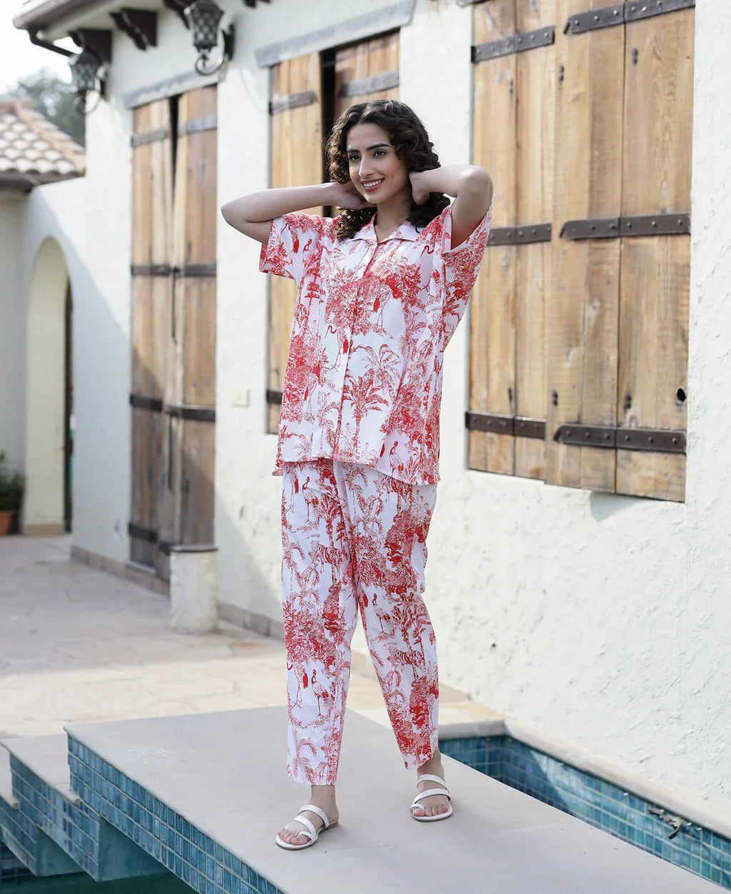 Red Pure Cotton Night Suit Set - SanskrutiHomes 