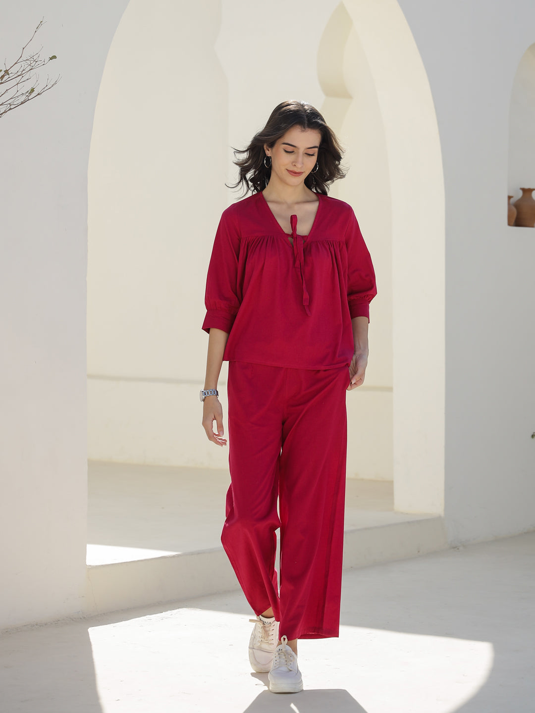 Orange White Dotted Printed Cotton Kurta - SanskrutiHomes 