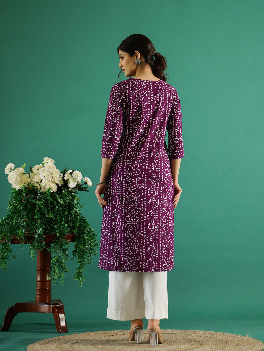 Purple White Dotted Printed Cotton Kurta - SanskrutiHomes 