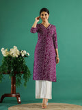 Purple White Dotted Printed Cotton Kurta - SanskrutiHomes 