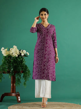 Purple White Dotted Printed Cotton Kurta - SanskrutiHomes 