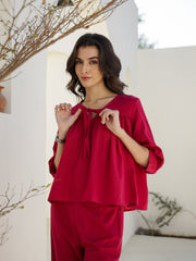 Maroon Pure Cotton Night Suit Set - SanskrutiHomes 