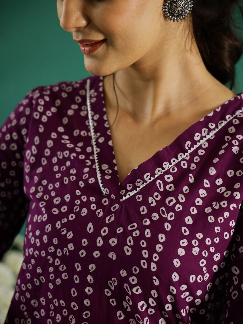 Purple White Dotted Printed Cotton Kurta - SanskrutiHomes 