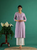 Lavender White Dotted Printed Cotton Kurta - SanskrutiHomes 