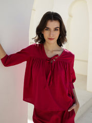 Pink Solid Print V-Neck Co-Ords Set