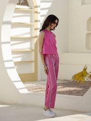 Pink Round Neck Embroidred Pure Cotton Night Suit For Women