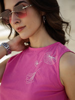 Pink Round Neck Cotton Night Suit - SanskrutiHomes 
