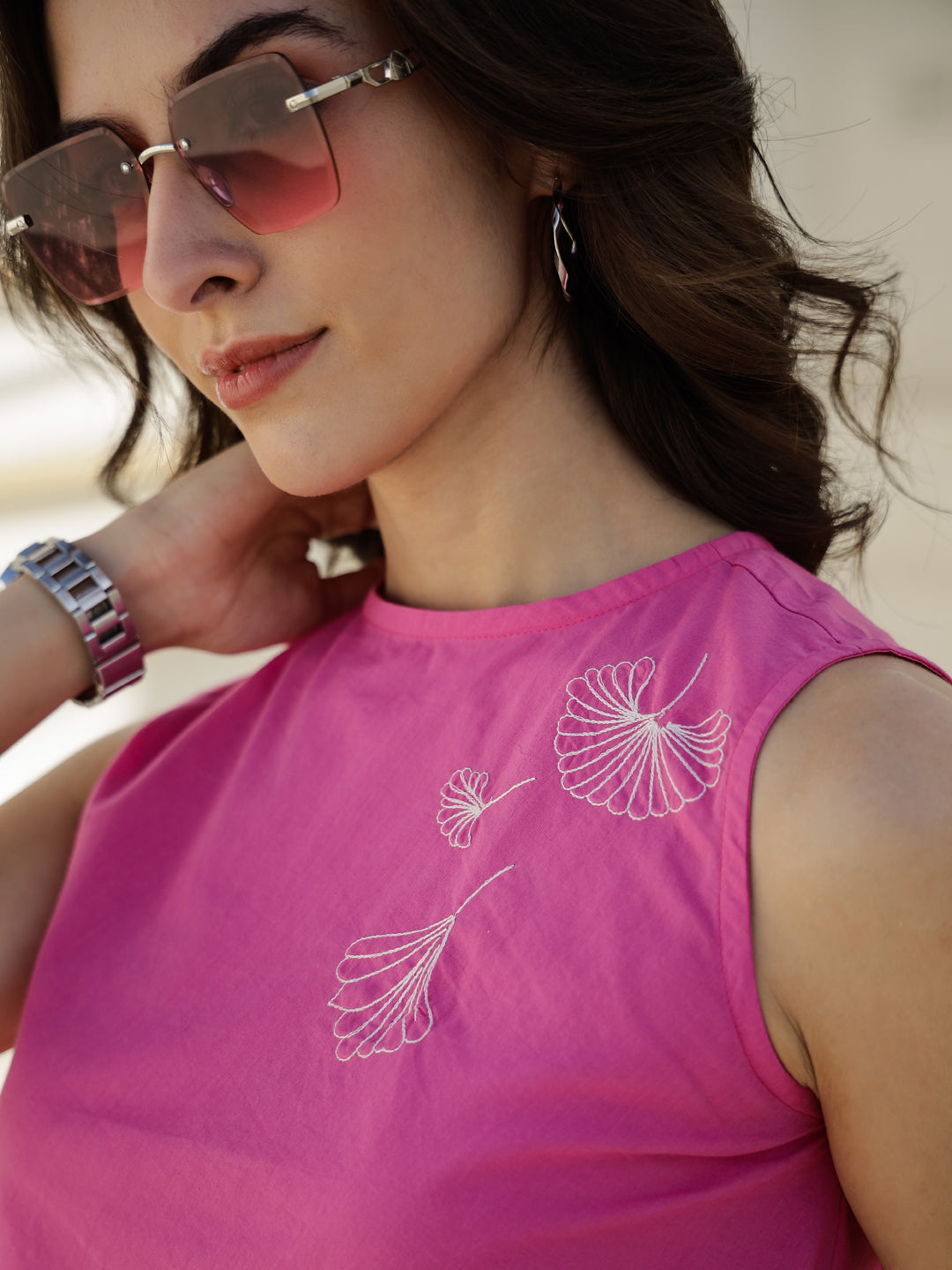 Pink Round Neck Cotton Night Suit - SanskrutiHomes 