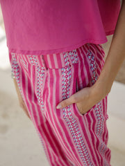 Pink Round Neck Embroidred Pure Cotton Night Suit For Women