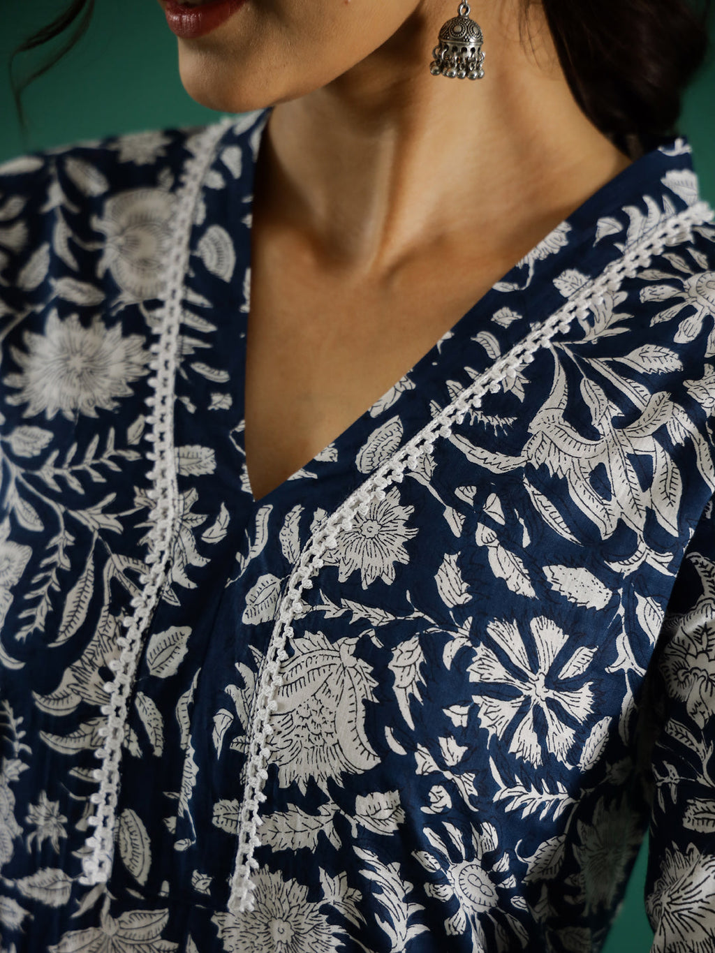 Floral Printed V-Neck Kurta for Women - SanskrutiHomes 