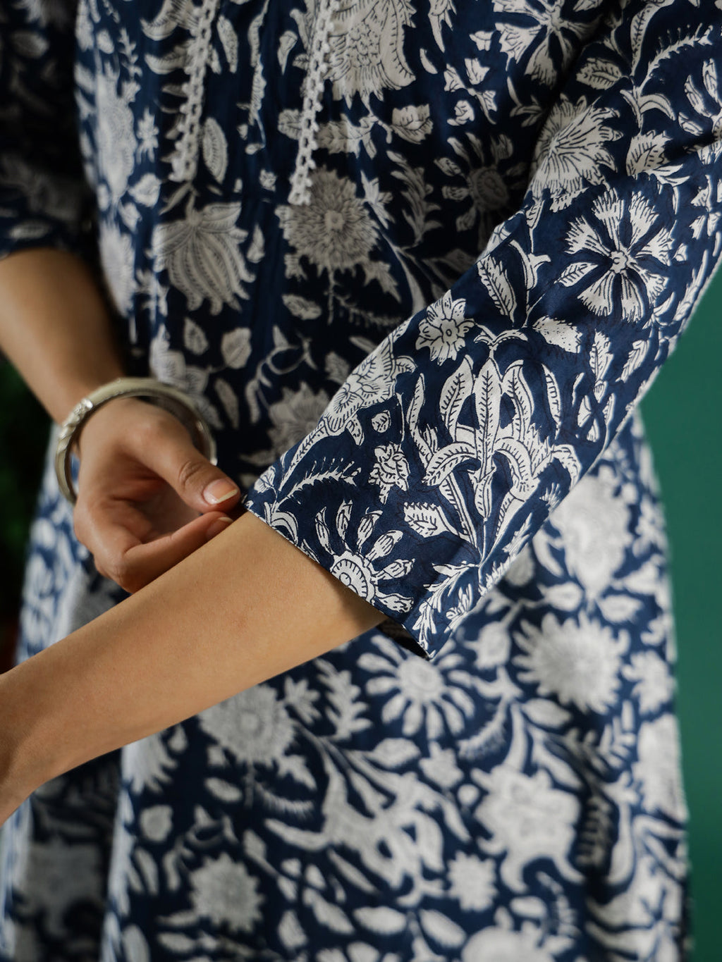 Floral Printed V-Neck Kurta for Women - SanskrutiHomes 