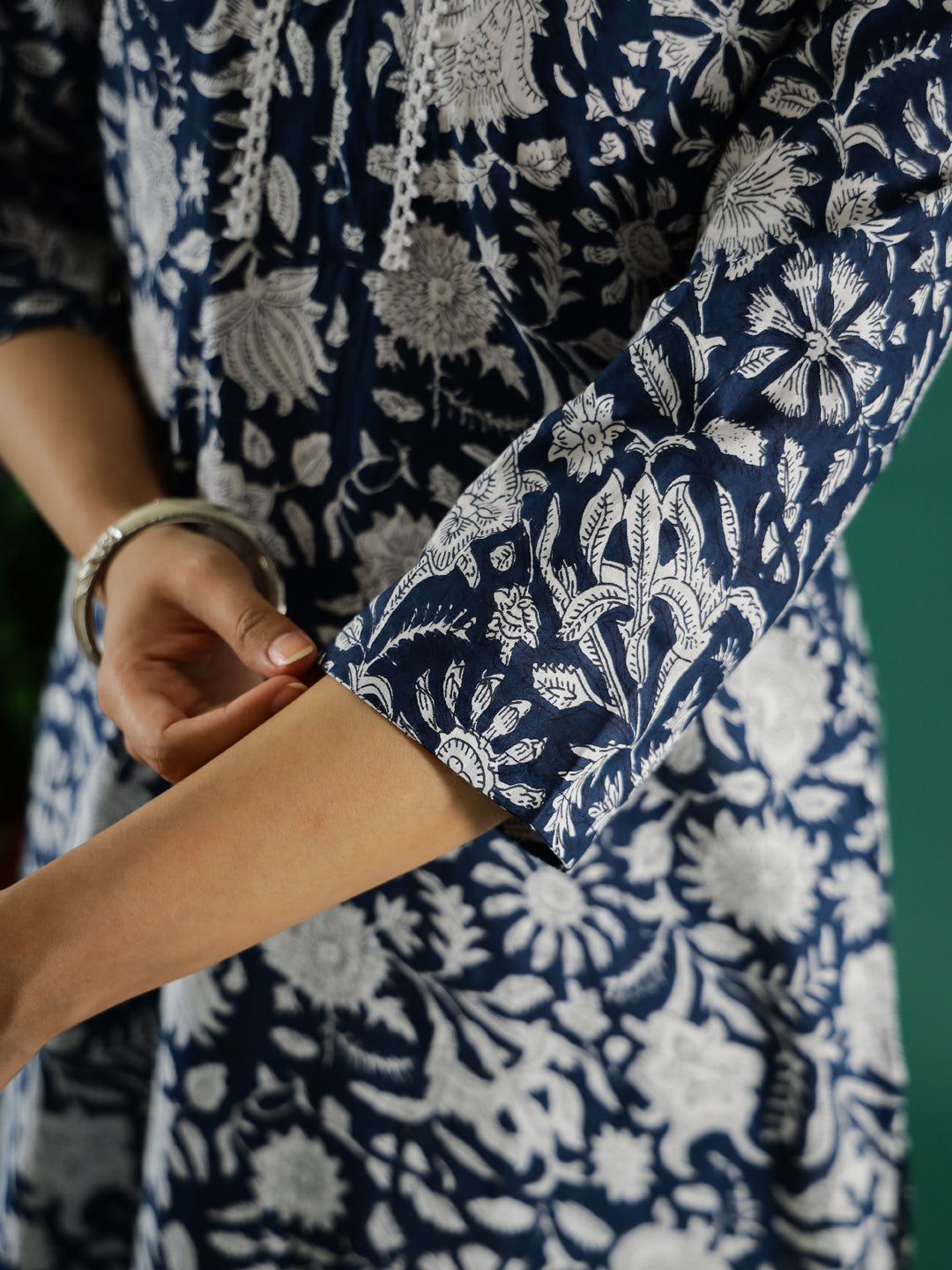 Floral Printed V-Neck Kurta for Women - SanskrutiHomes 