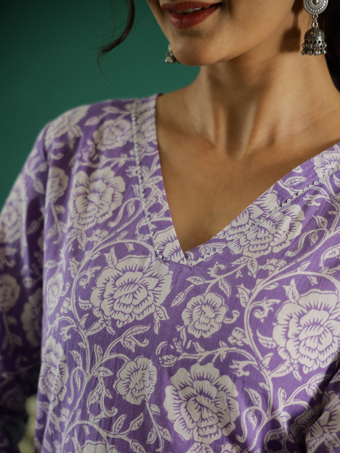 Lavender Flower Printed Cotton Kurta - SanskrutiHomes 
