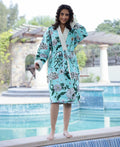 Turquoise Cotton Towel Bath Robe - SanskrutiHomes 
