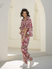 V-Neck Floral Printed Cotton Co-ords Set - SanskrutiHomes 